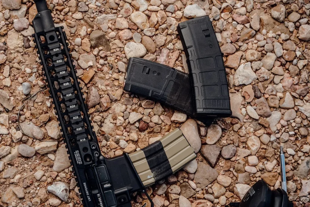 lmt quad rail ar15 on desert floor